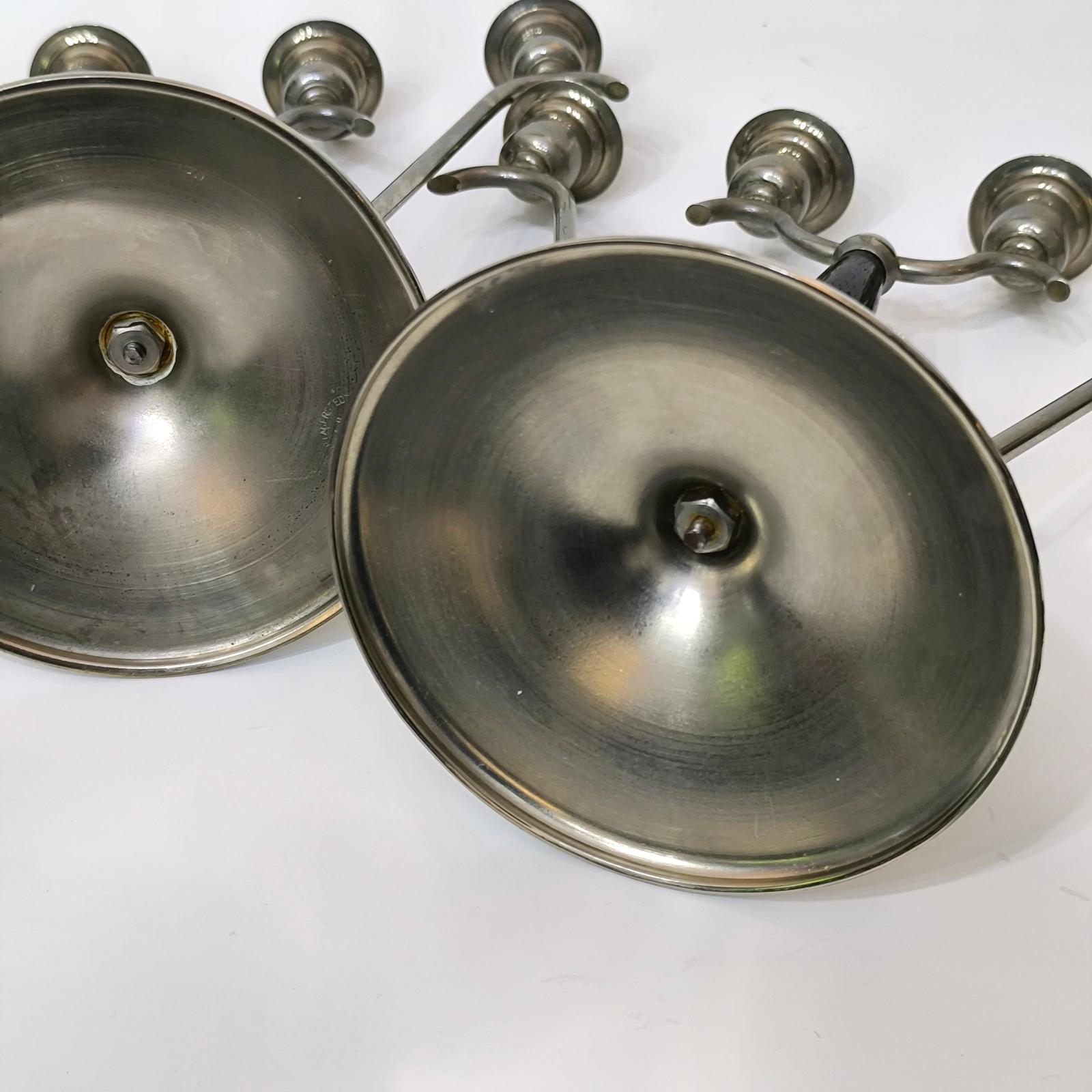 Coppia di candelabri in legno e placcati in argento Art Deco a quattro luci, circa 1930 in vendita 2