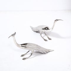 Pair of Art Deco Silver Plated Stylized Peacocks by Wiedlich Bros.