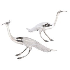 Pair of Art Deco Silver Plated Stylized Peacocks by Wiedlich Bros.