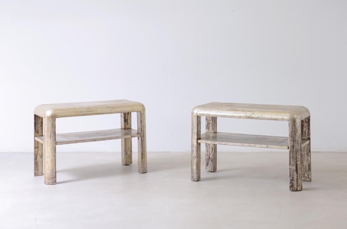 Art déco Paire de tables en bois argenté Art Decò en vente