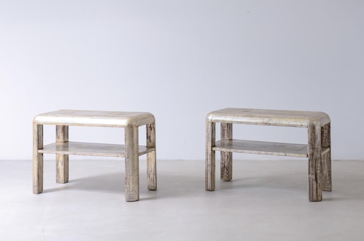 Français Paire de tables en bois argenté Art Decò en vente
