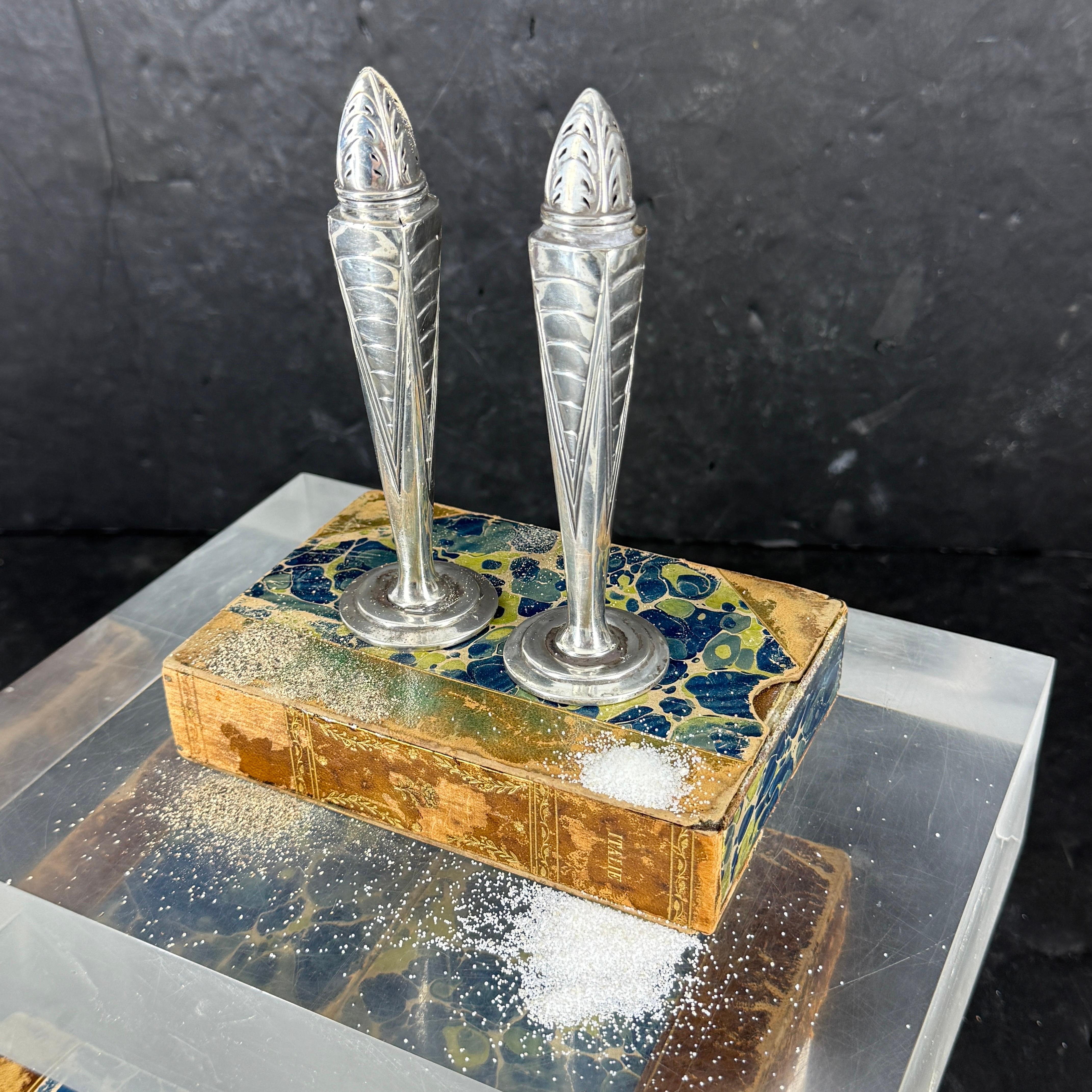Pair of Art Deco Silver Salt & Pepper Shakers For Sale 5