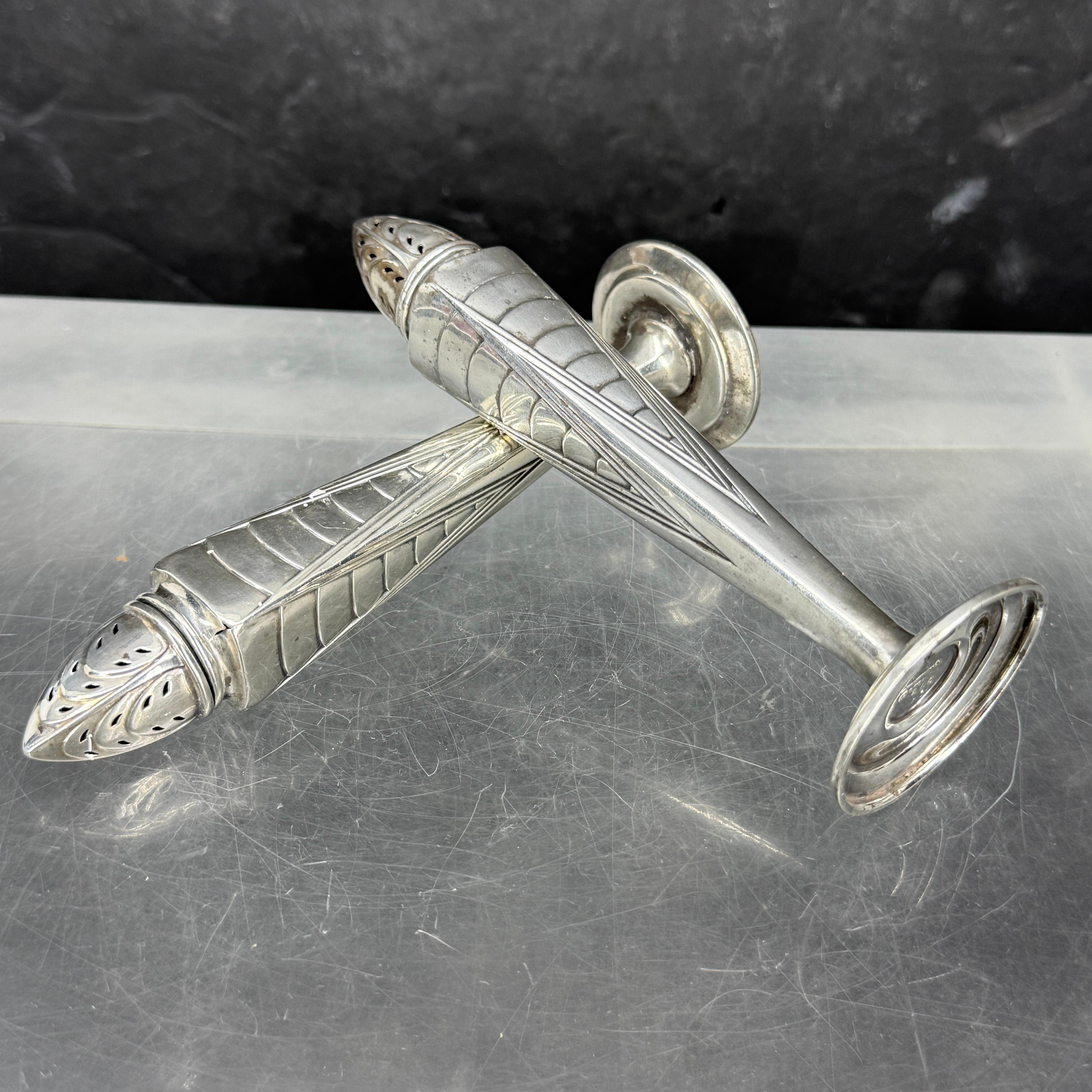 Pair of Art Deco Silver Salt & Pepper Shakers For Sale 2