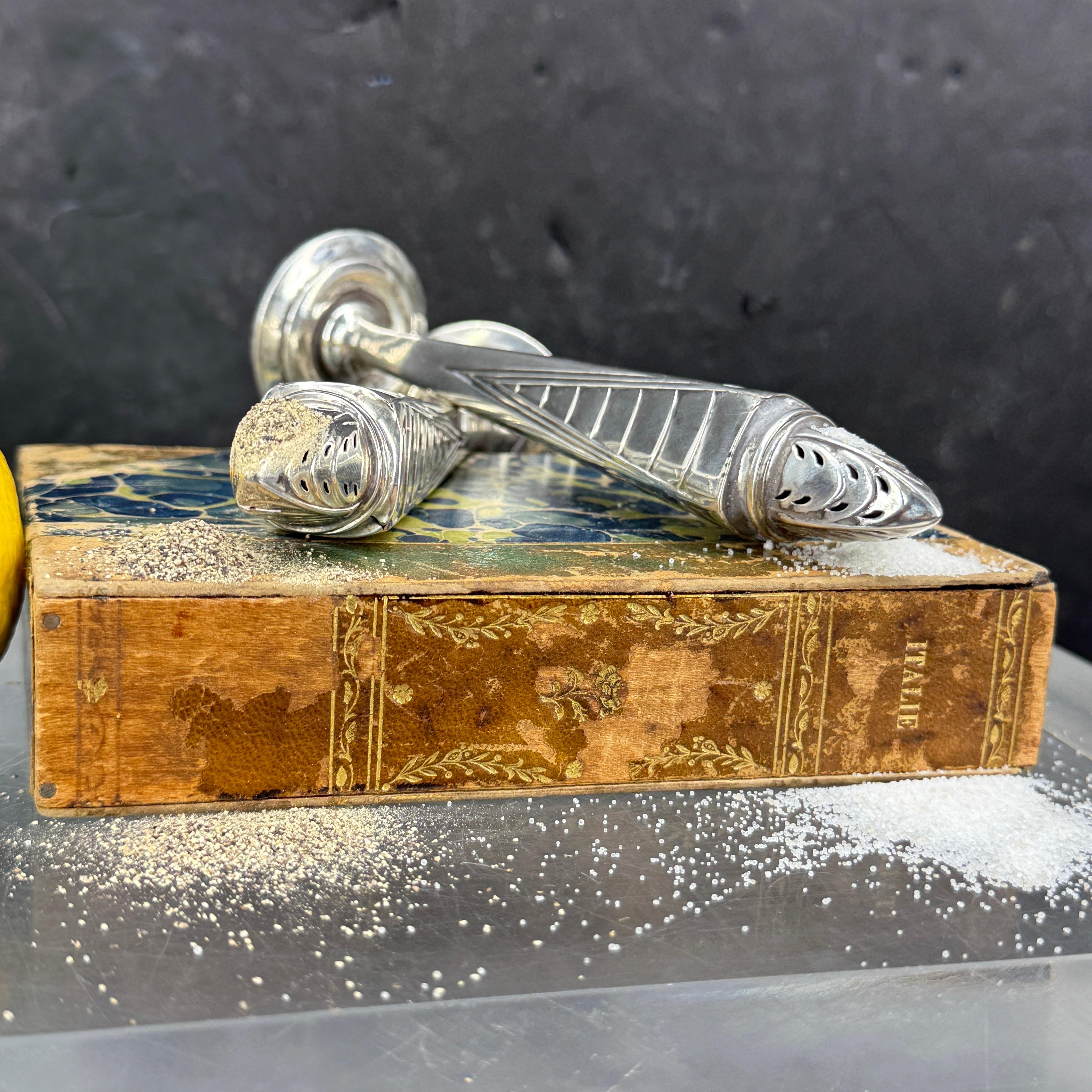Pair of Art Deco Silver Salt & Pepper Shakers For Sale 3