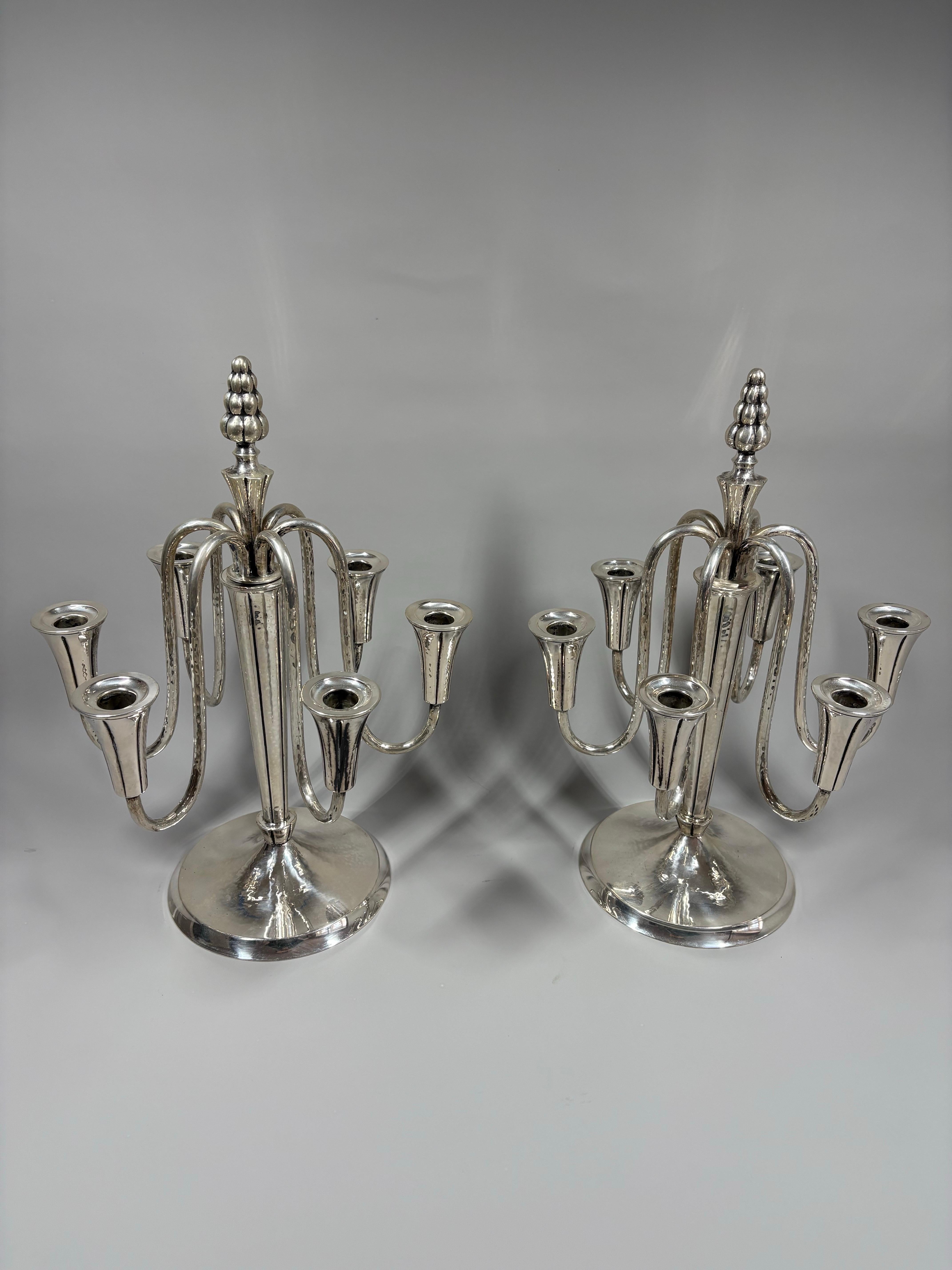 Art Déco Pair of Art Deco silver six-light candelabra by Wilkens & Söhne circa 1930 in vendita