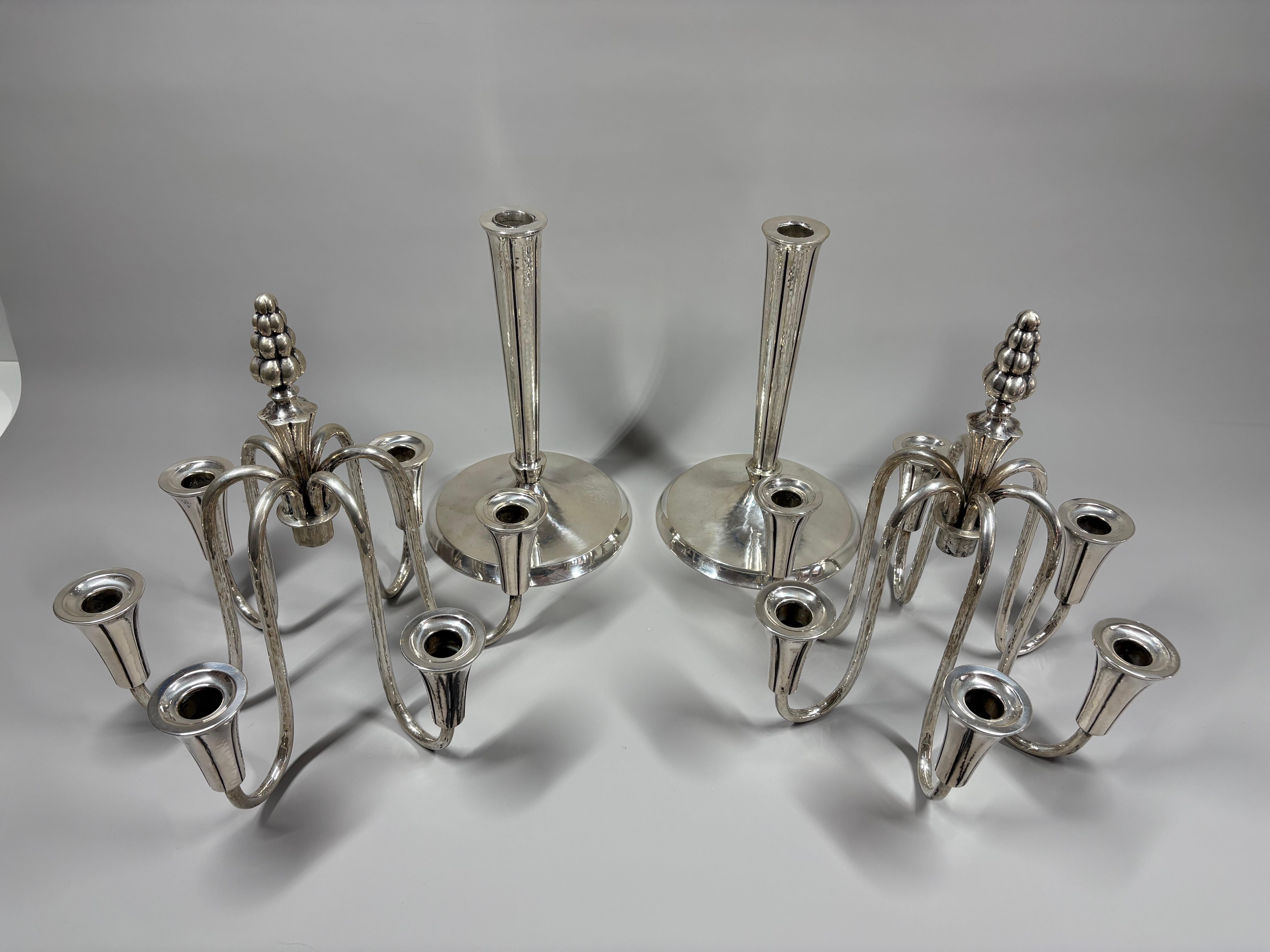 Sbalzo Pair of Art Deco silver six-light candelabra by Wilkens & Söhne circa 1930 in vendita
