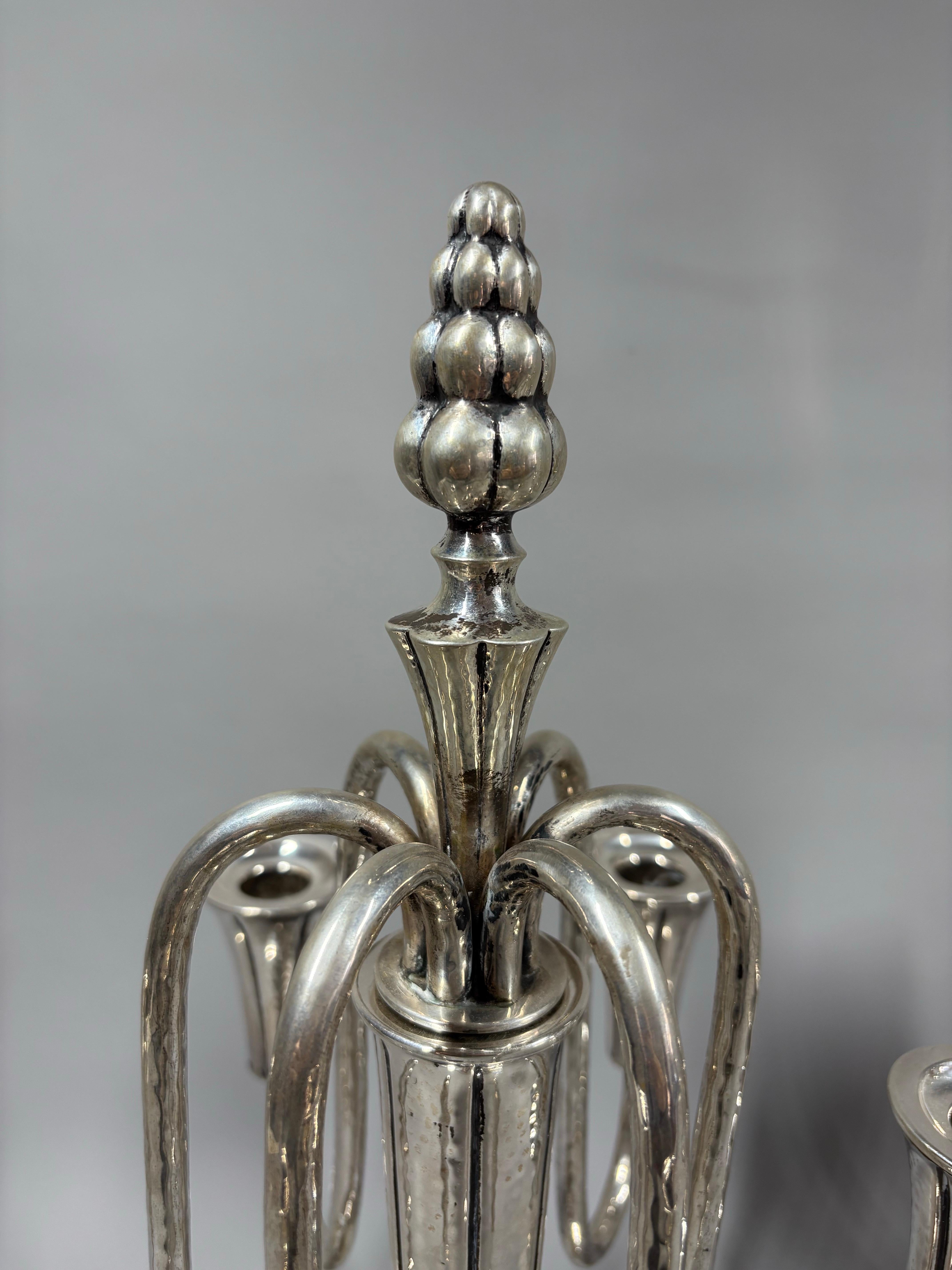 Pair of Art Deco silver six-light candelabra by Wilkens & Söhne circa 1930 In condizioni buone in vendita a Sleepy Hollow, NY