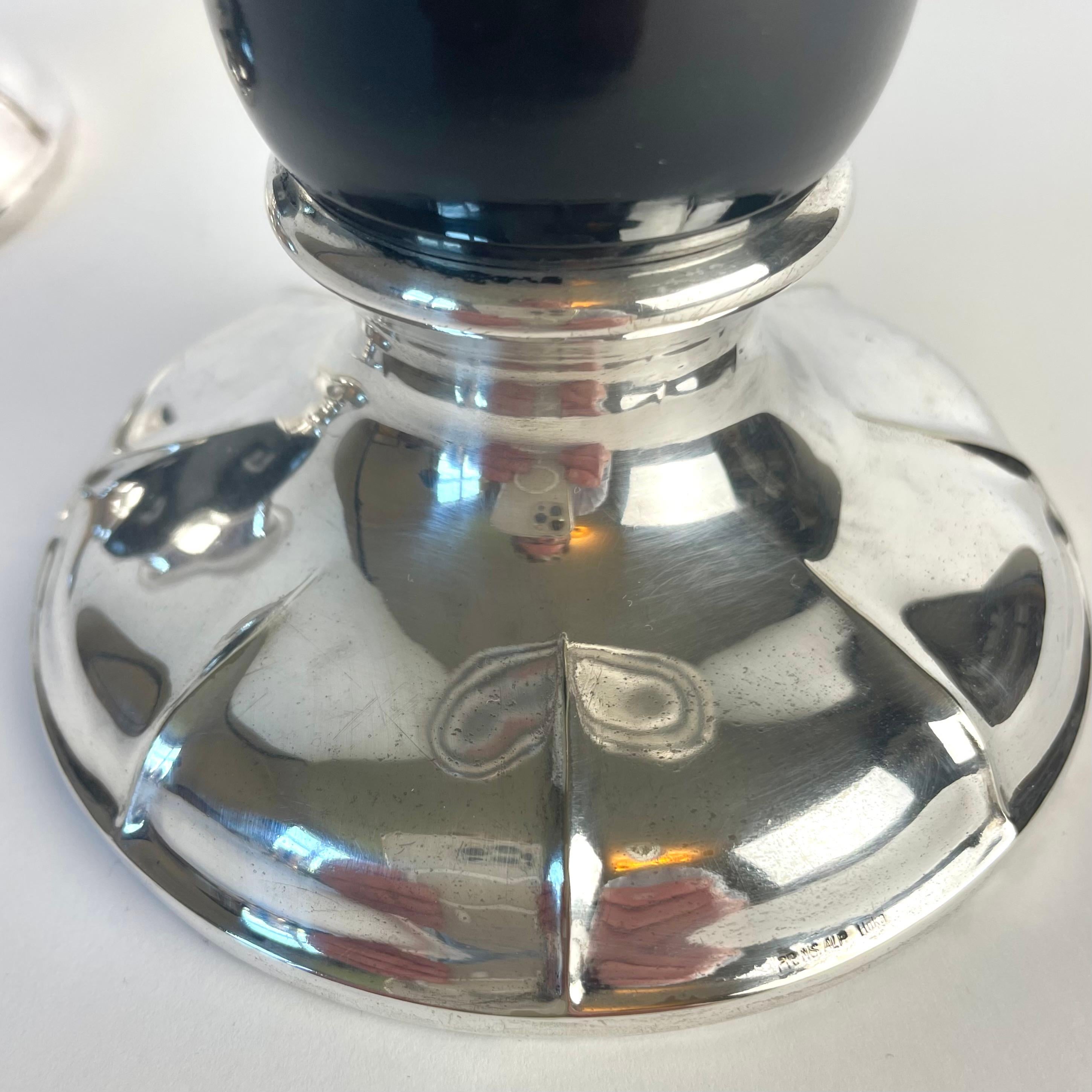 Pair of Art Deco Silvered Brass Candlesticks with Blackened Birch, 1920s For Sale 1