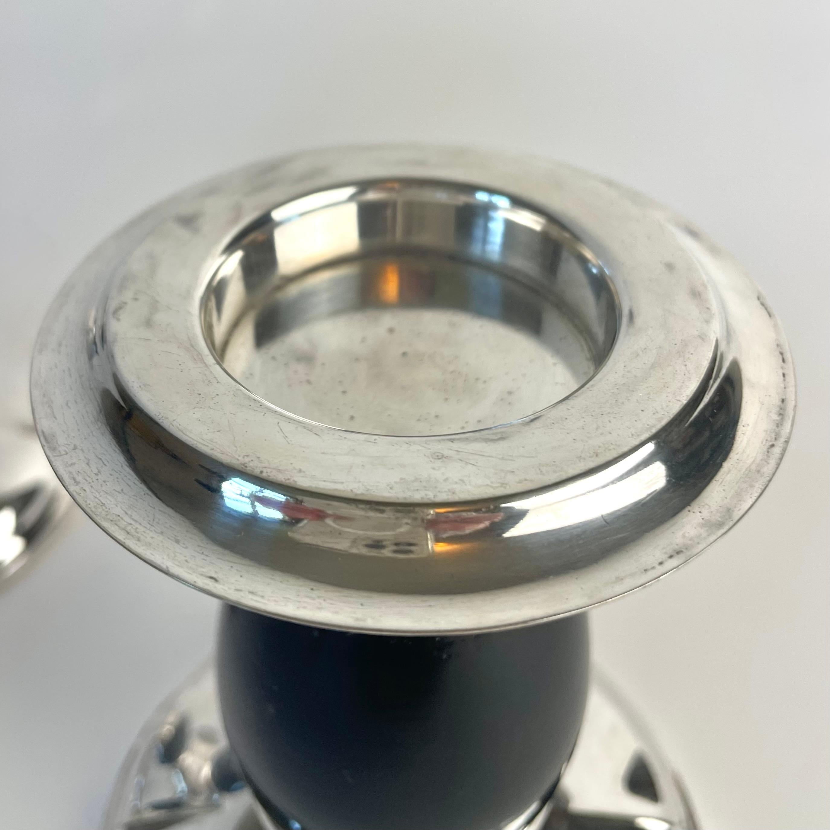 Pair of Art Deco Silvered Brass Candlesticks with Blackened Birch, 1920s For Sale 3