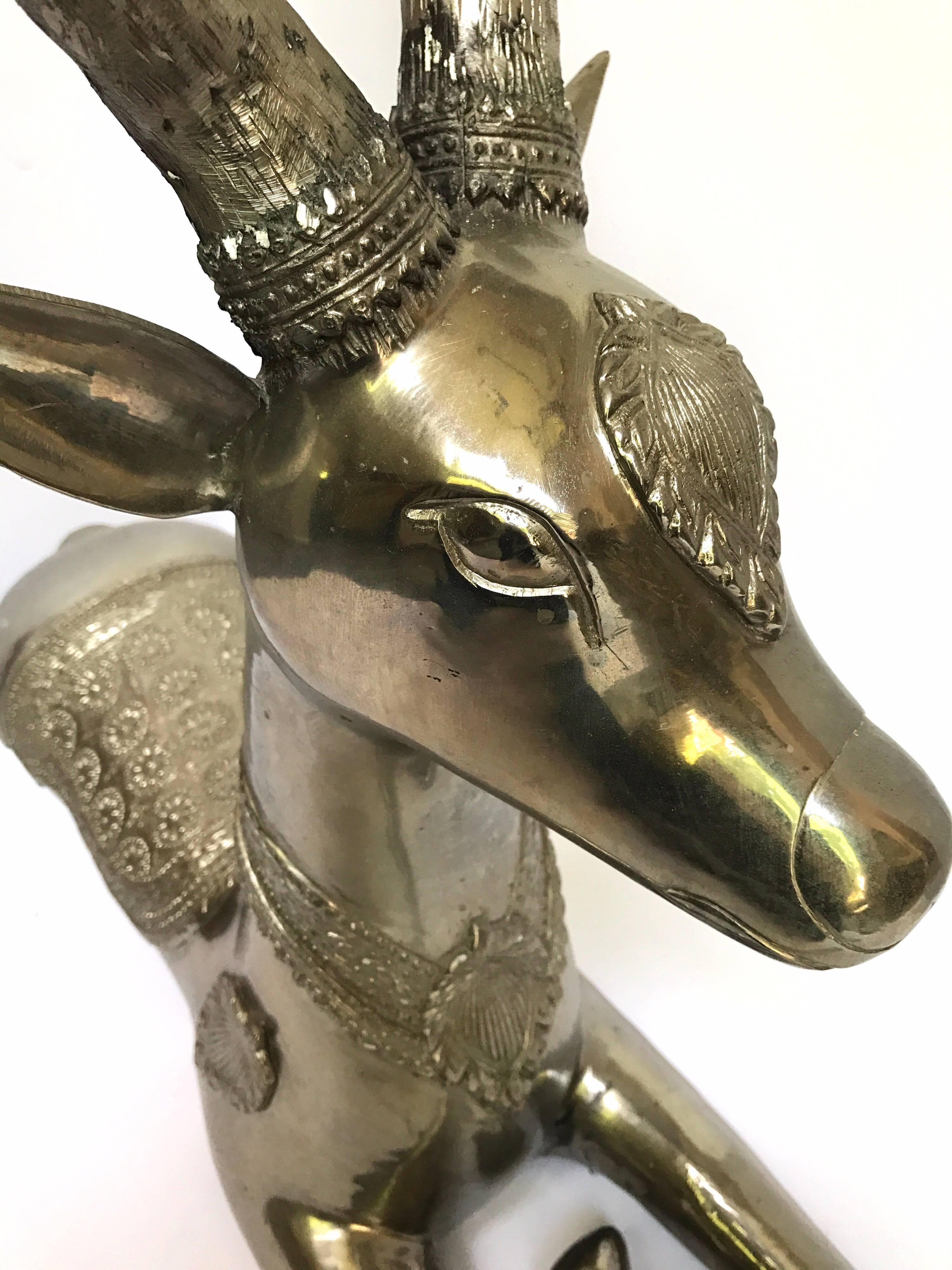 Mid-20th Century Pair of Art Deco Silvered Bronze Deer Statues Sculptures