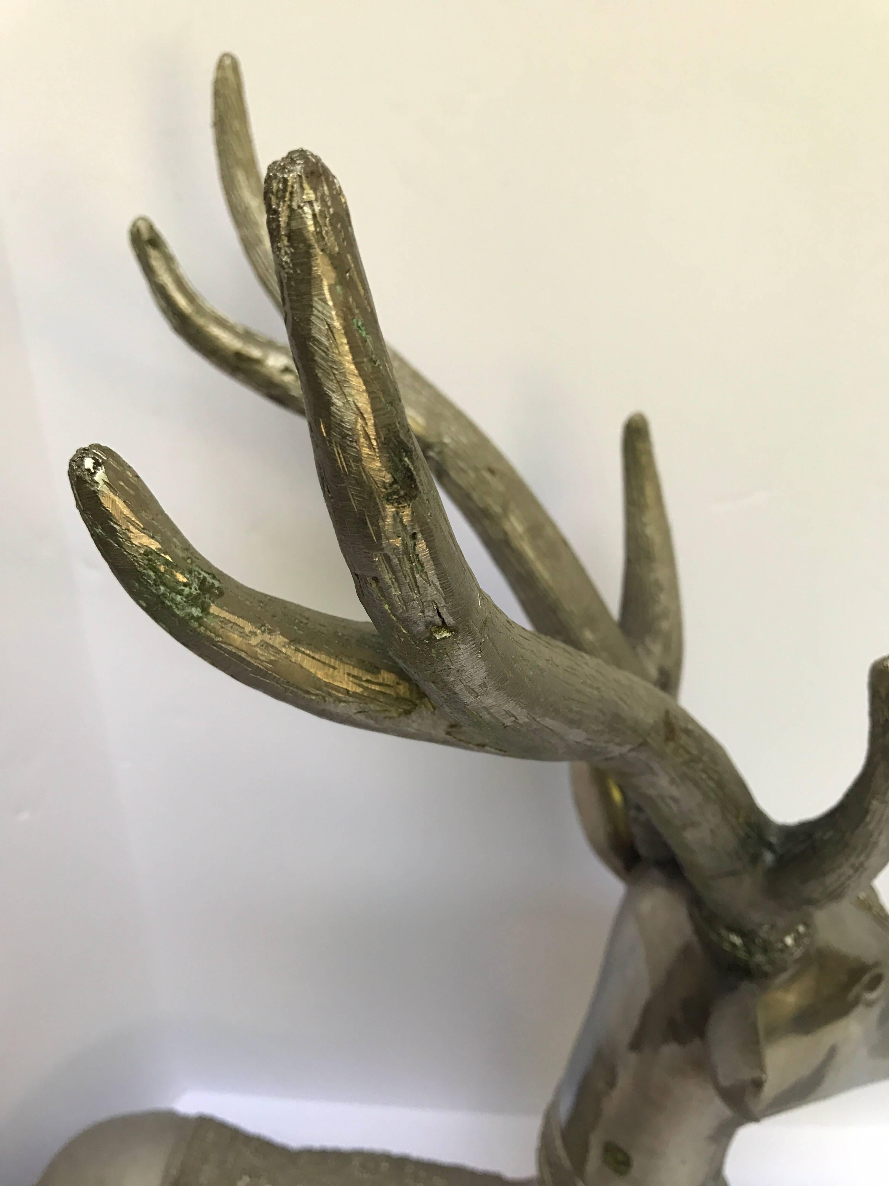 Pair of Art Deco Silvered Bronze Deer Statues Sculptures 5