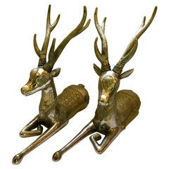Vintage Pair of Art Deco Silvered Bronze Deer Statues Sculptures