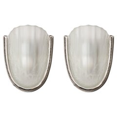 Pair of Art Deco Silvered Bronze Sconces with Molded & Frosted Glass Shades