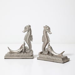 Pair of Art Deco Silvered Metal Seahorse Bookends