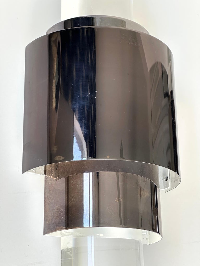 Pair of Art Deco Skyscraper Style Sconces in Patina Bronze and Lucite  For Sale 2