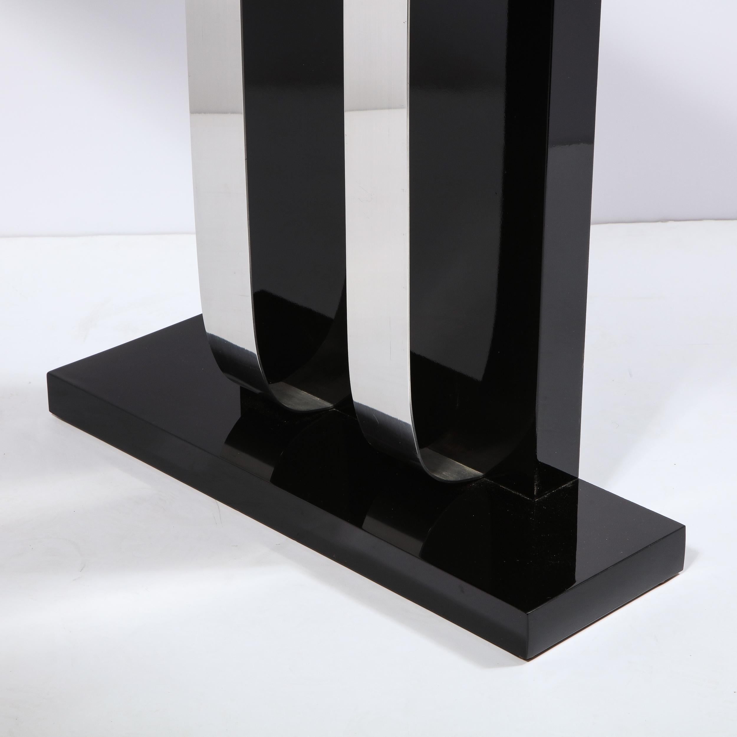 Pair of Art Deco Skyscraper Style Streamlined Lacquer & Chrome Console Tables 4