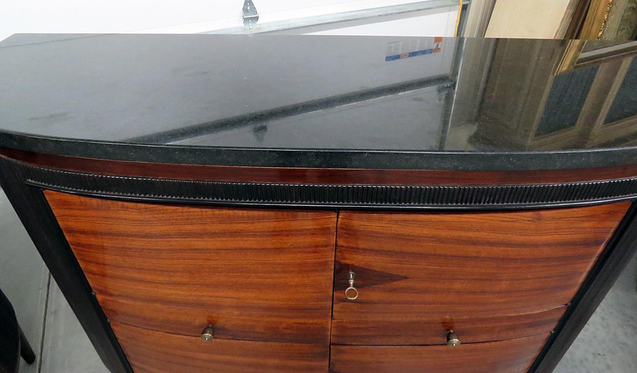 Pair of Art Deco Marble Top Demilune Commodes Servers Buffets Sideboards In Good Condition In Swedesboro, NJ