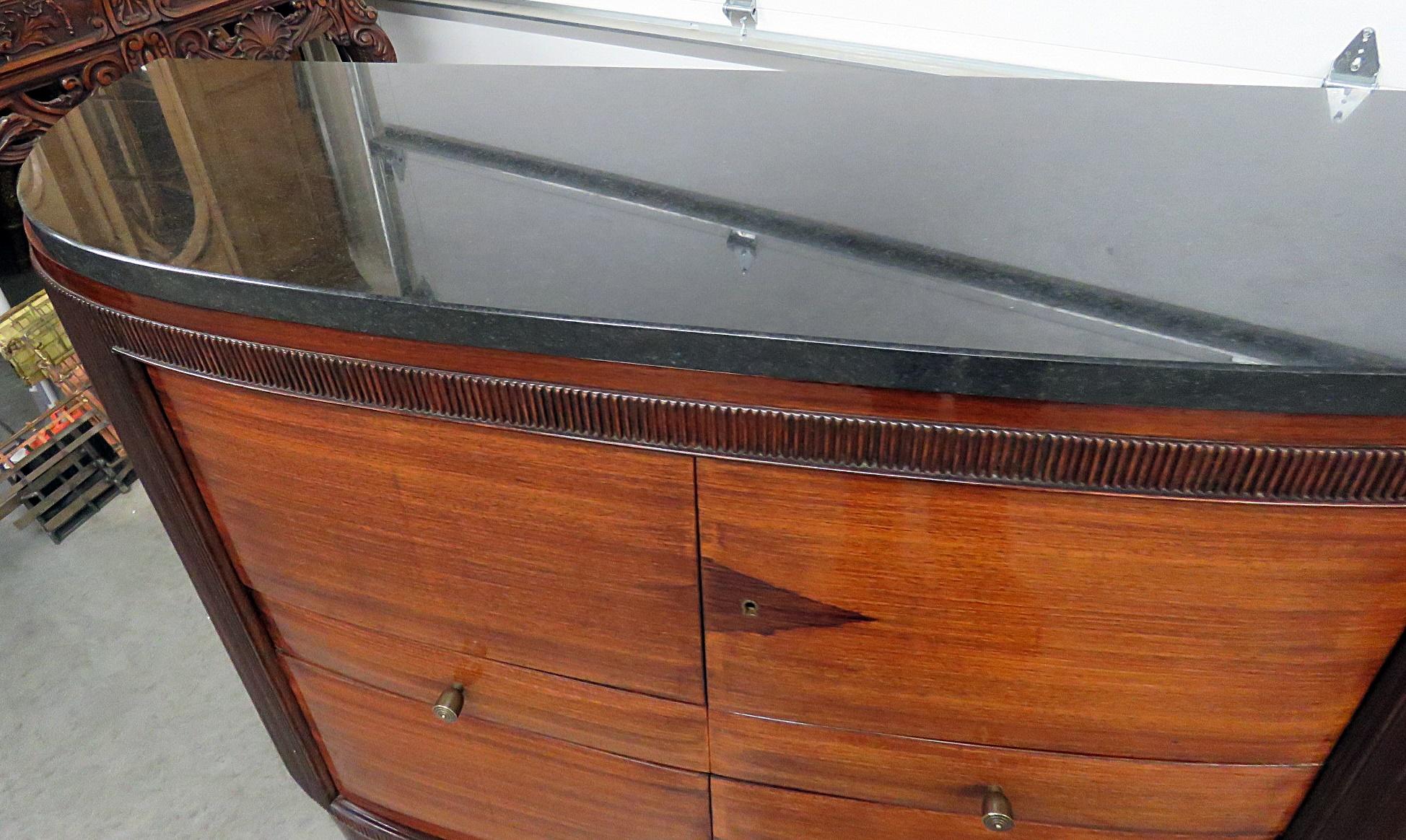20th Century Pair of Art Deco Marble Top Demilune Commodes Servers Buffets Sideboards
