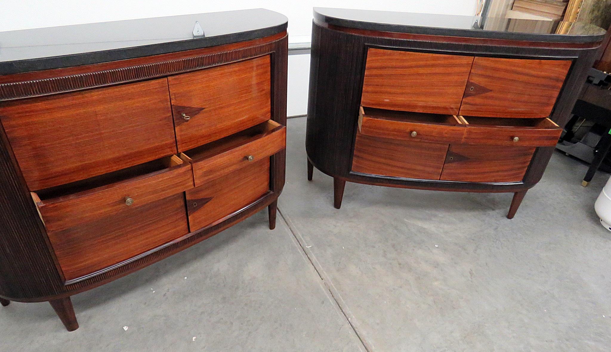 Pair of Art Deco Marble Top Demilune Commodes Servers Buffets Sideboards 1