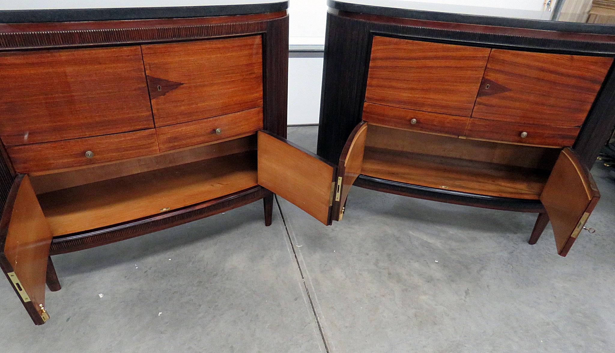 Pair of Art Deco Marble Top Demilune Commodes Servers Buffets Sideboards 2