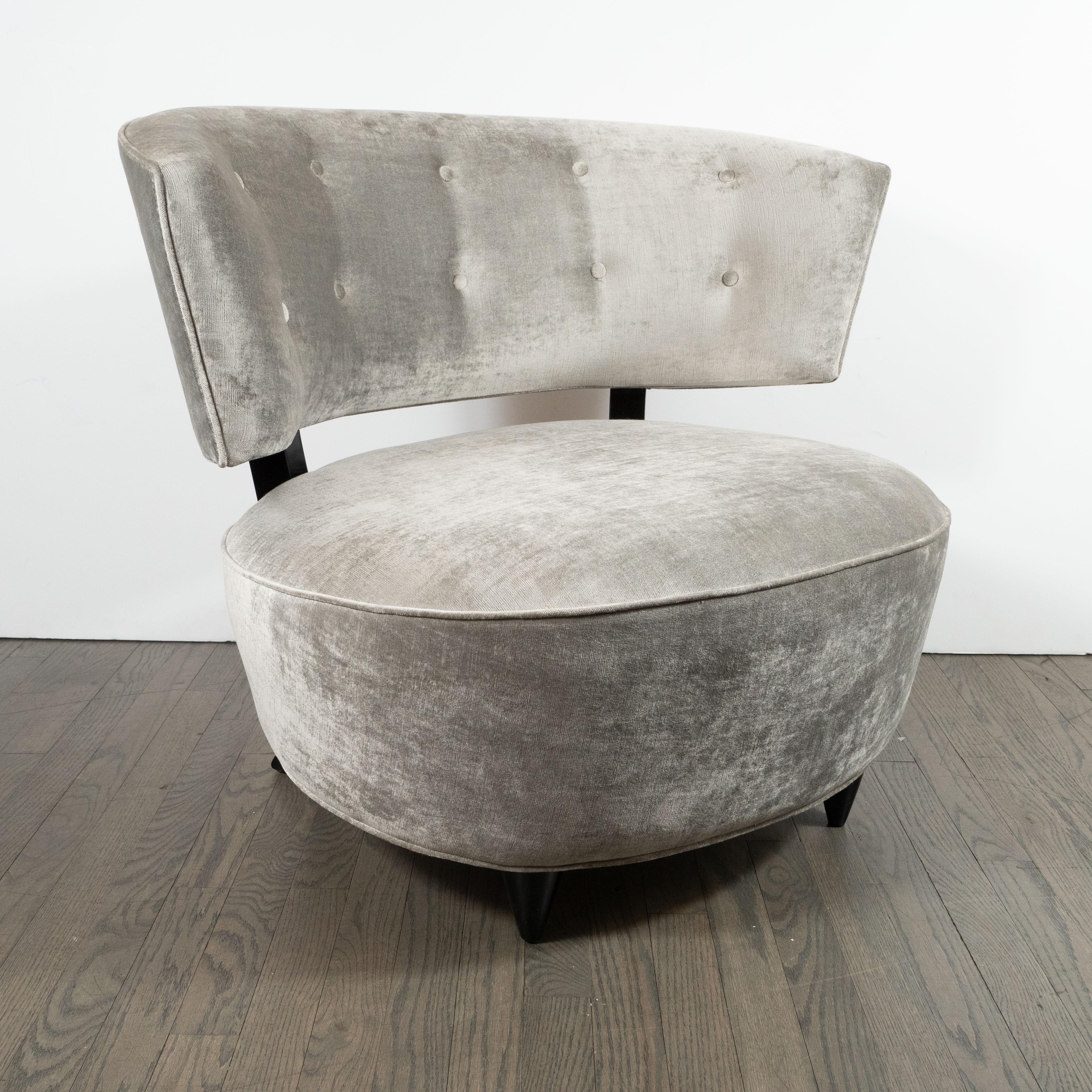 American Pair of Art Deco Slipper Chairs Smoked Platinum Velvet by Gilbert Rohde