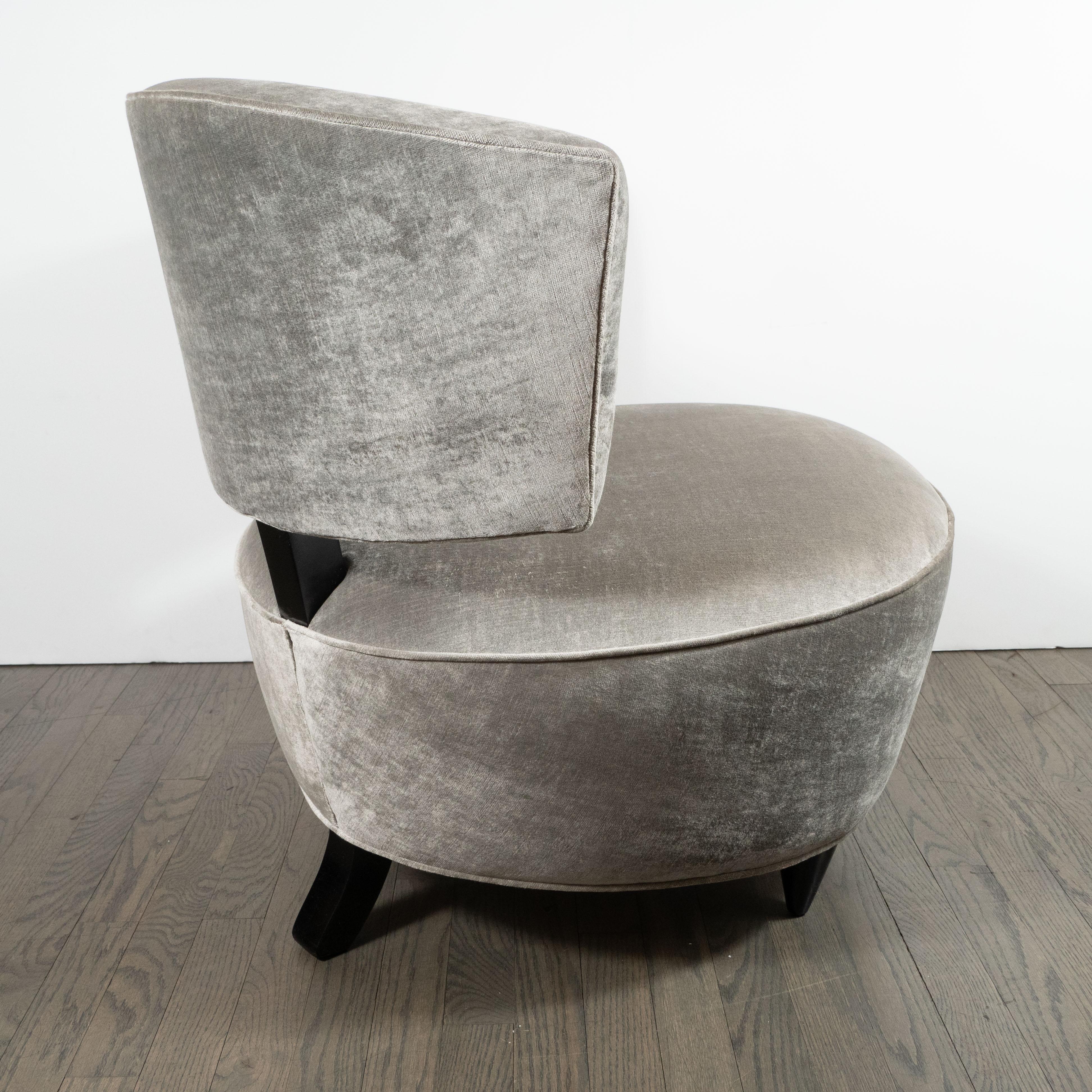 Pair of Art Deco Slipper Chairs Smoked Platinum Velvet by Gilbert Rohde (Ebonisiert)