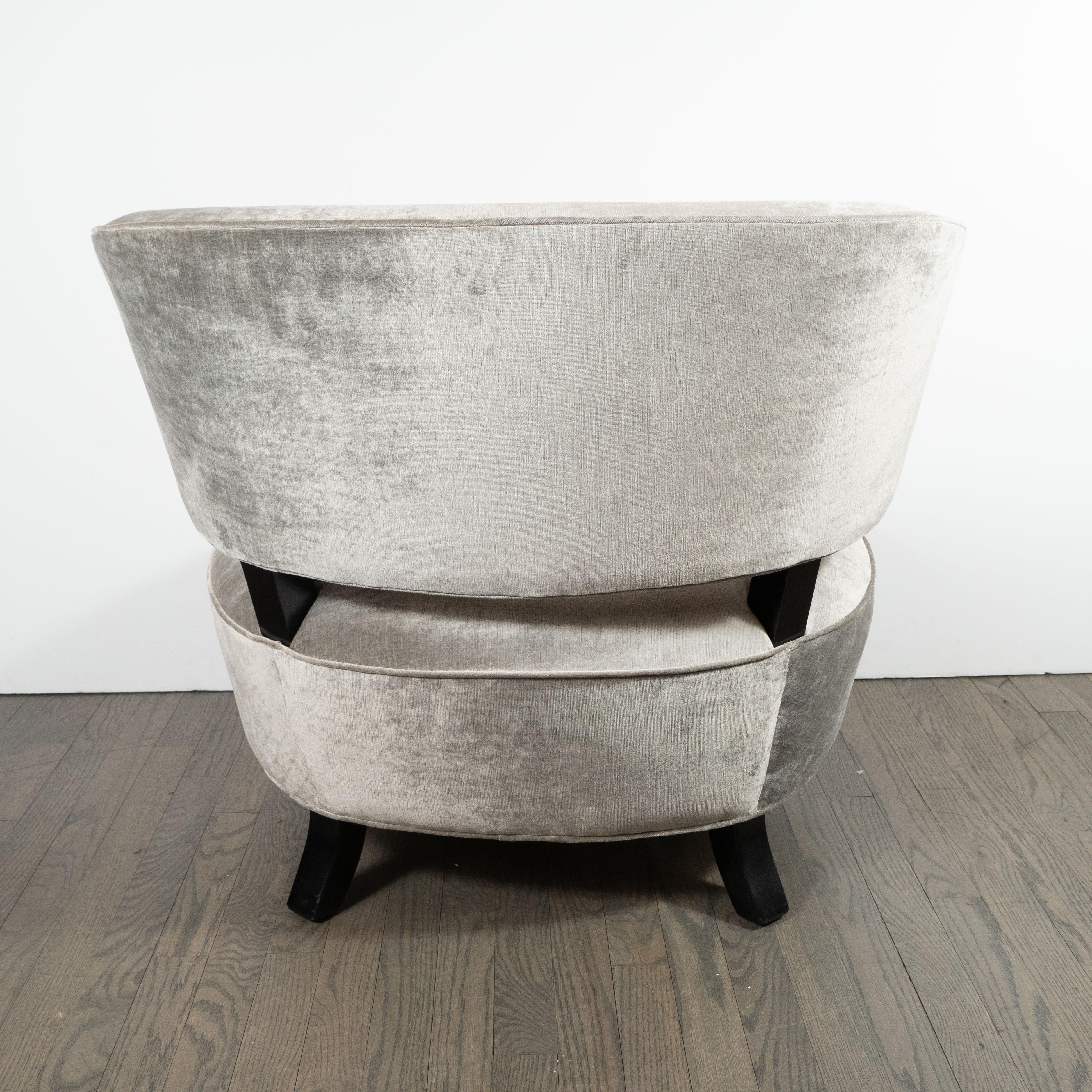 Mid-20th Century Pair of Art Deco Slipper Chairs Smoked Platinum Velvet by Gilbert Rohde