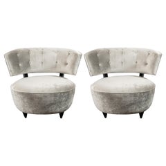 Pair of Art Deco Slipper Chairs Smoked Platinum Velvet by Gilbert Rohde