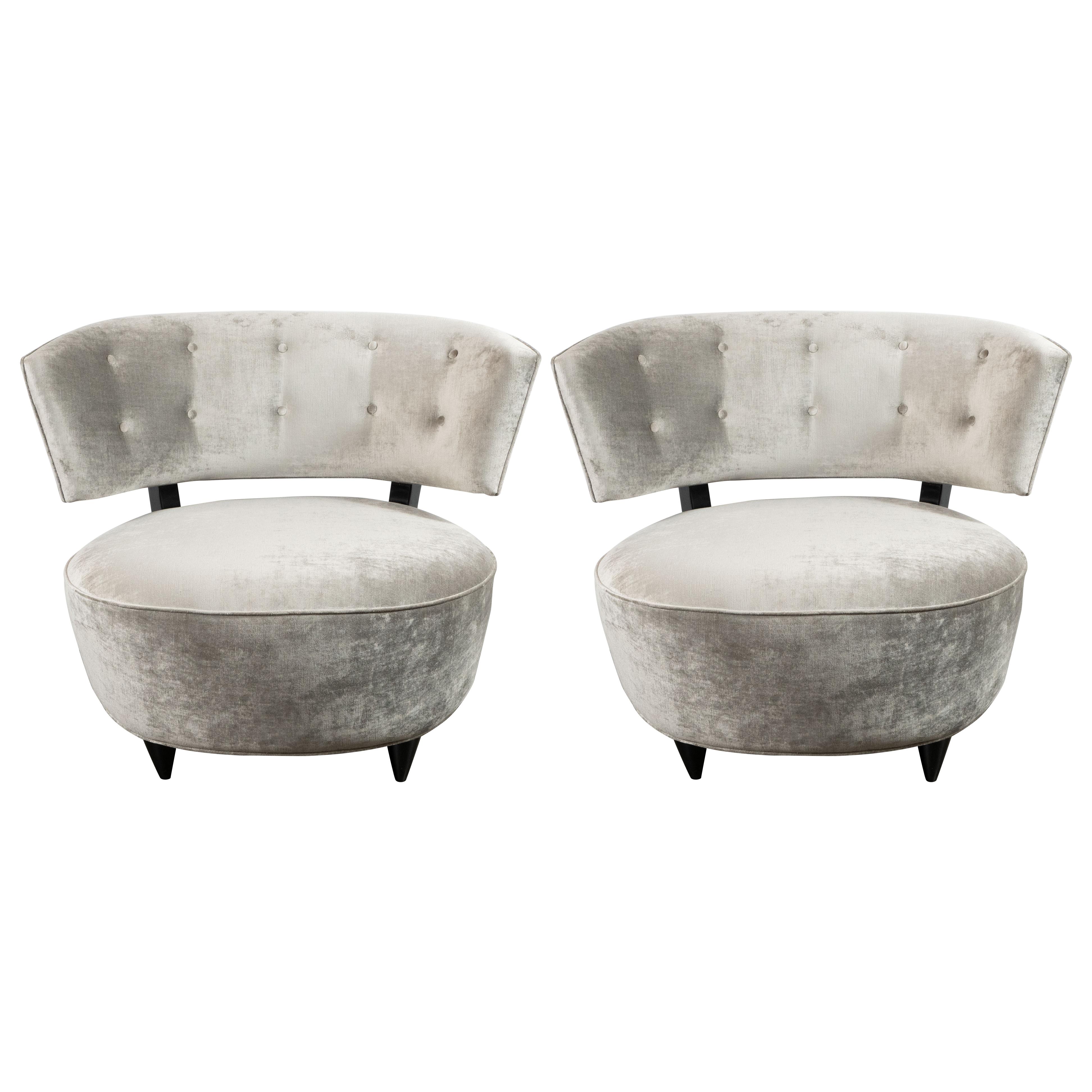 Pair of Art Deco Slipper Chairs Smoked Platinum Velvet by Gilbert Rohde