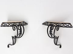 Pair of Art Deco Small Corner Console Tables French Brackets Wall Mounted