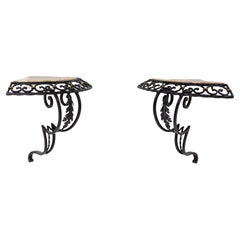 Pair of Art Deco Small Corner Console Tables French Brackets Wall Mounted