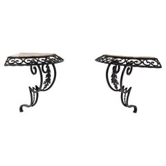 Vintage Pair of Art Deco Small Corner Console Tables French Brackets Wall Mounted