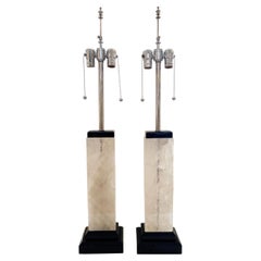 Pair of Art Deco Solid Rock Crystal Block Mounted on Black Marble Base Lamps
