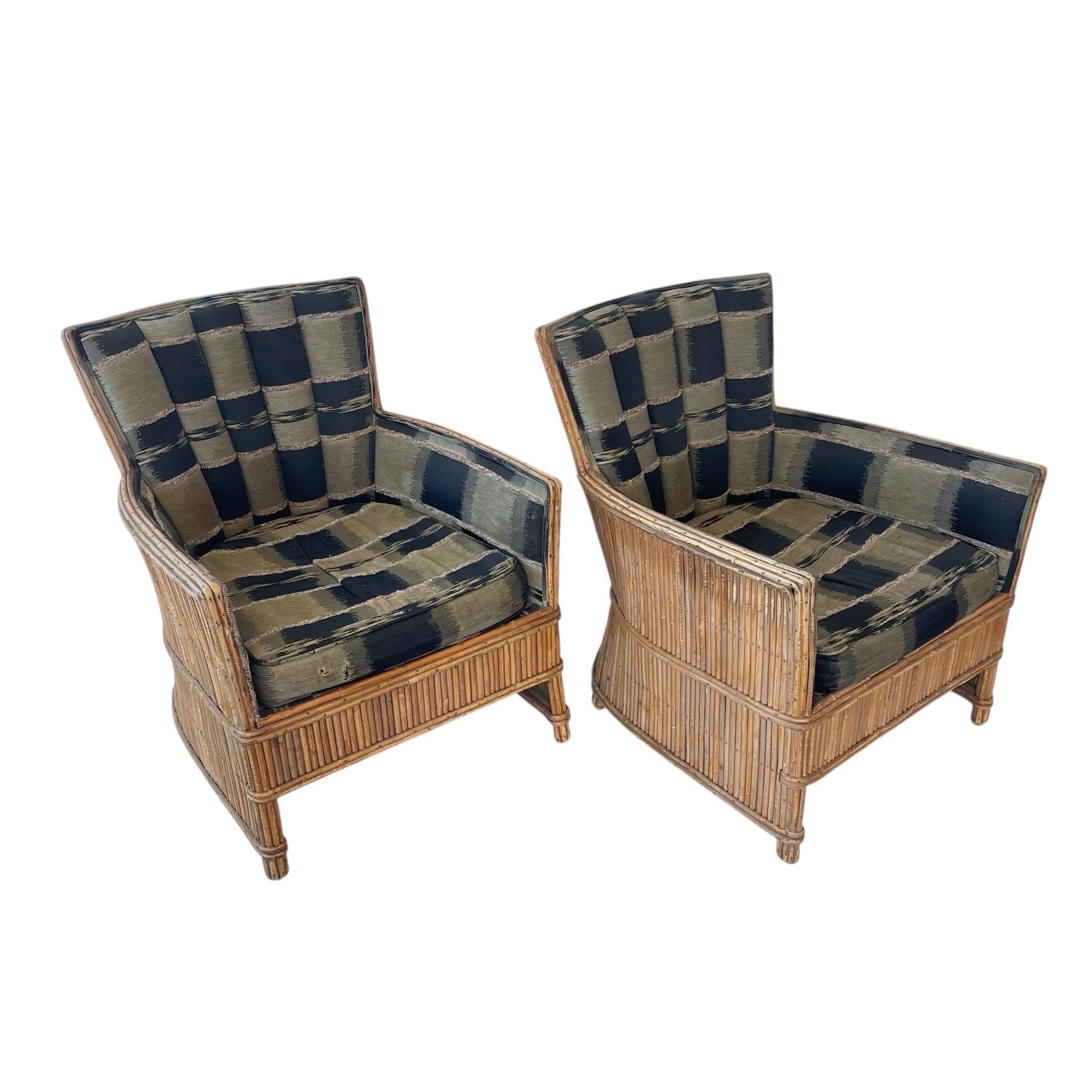 Art déco Paire de fauteuils Art Deco en rotin fendu, USA, Circa 1940s en vente