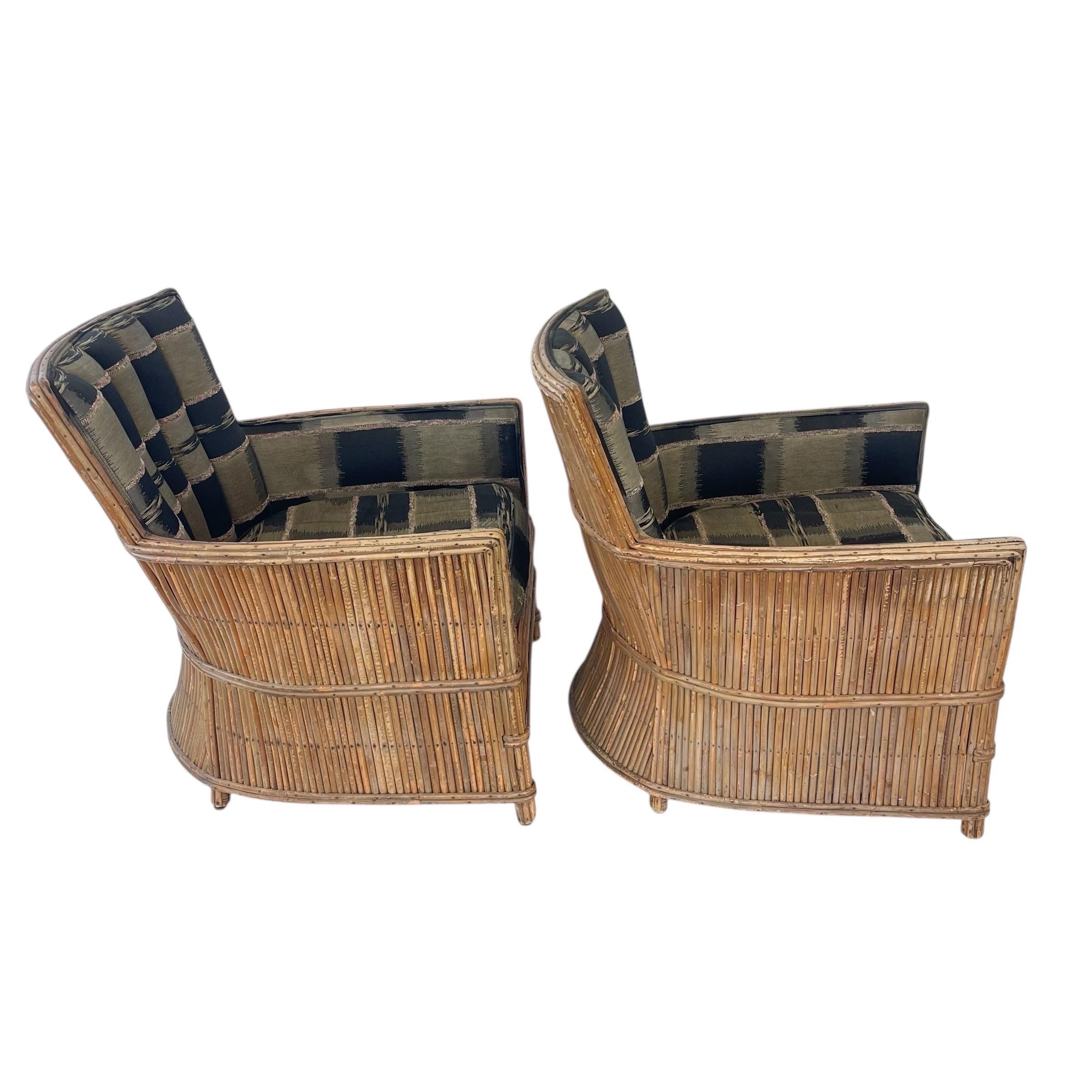 Tacheté Paire de fauteuils Art Deco en rotin fendu, USA, Circa 1940s en vente