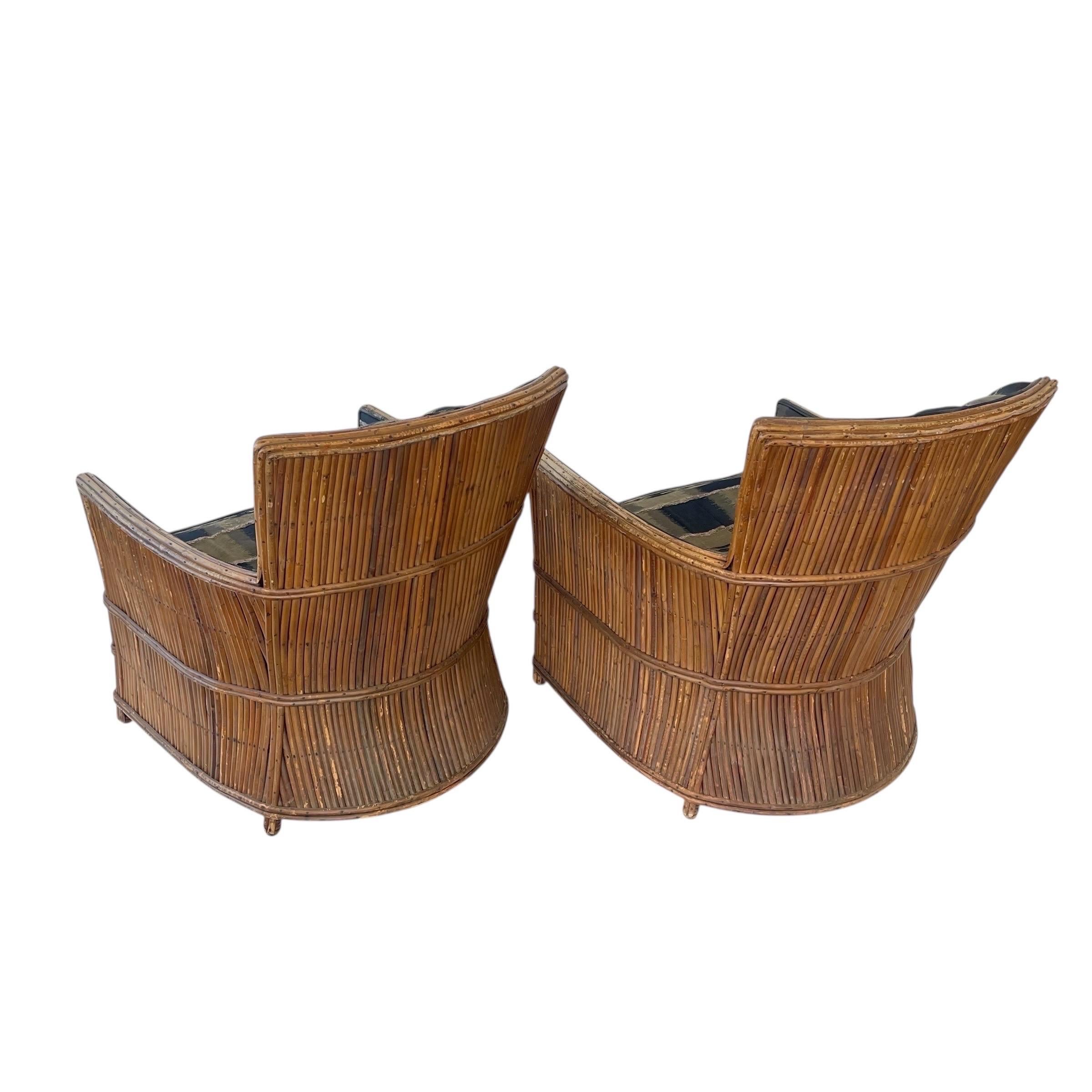 Paire de fauteuils Art Deco en rotin fendu, USA, Circa 1940s Bon état - En vente à Miami, FL