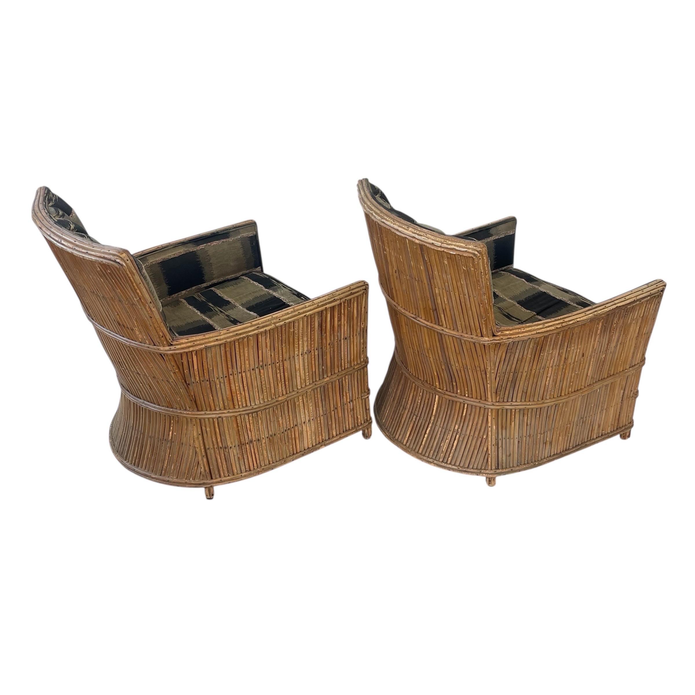 20ième siècle Paire de fauteuils Art Deco en rotin fendu, USA, Circa 1940s en vente