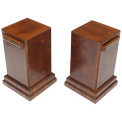 Pair of Art Deco Square Burl Walnut Pedestals