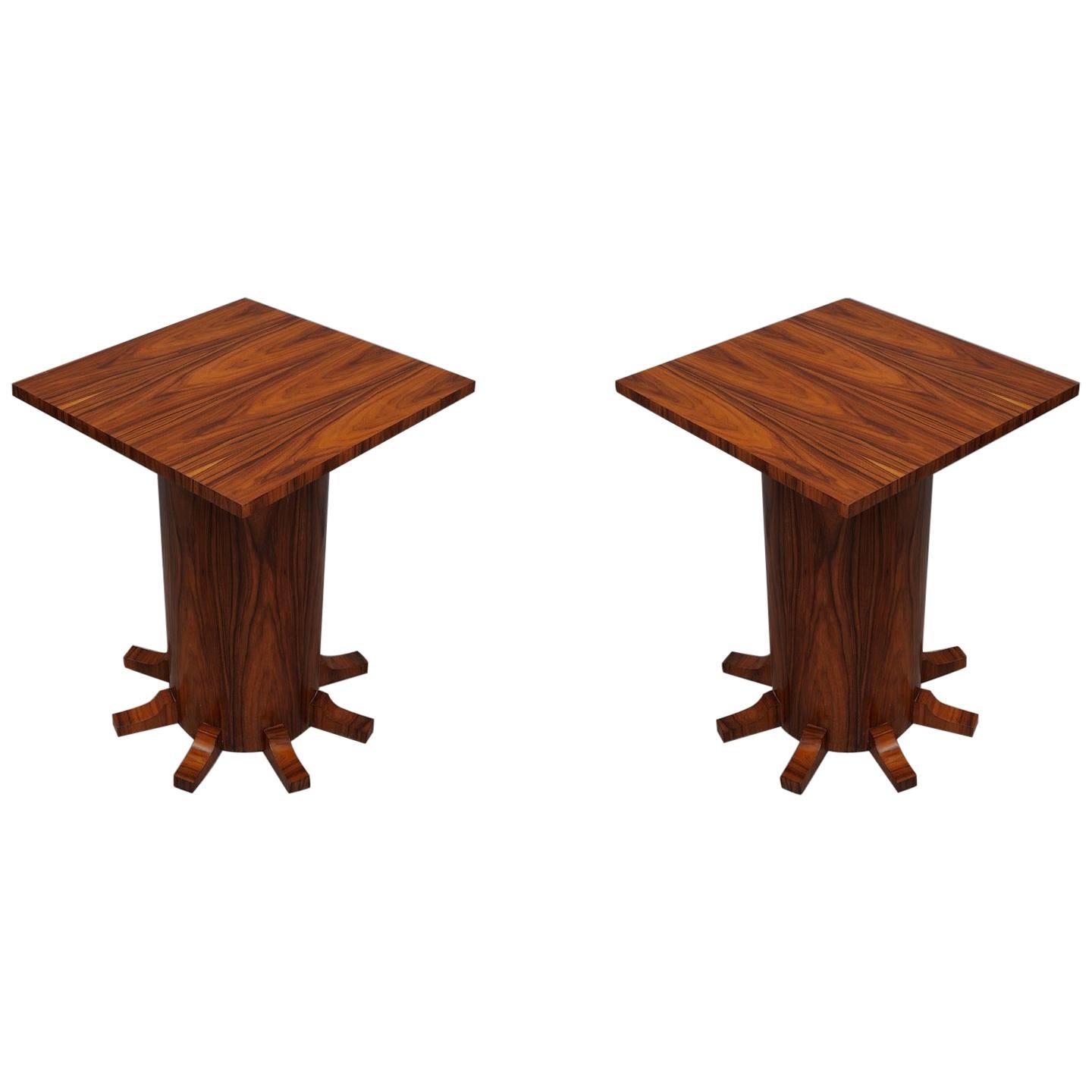 Pair of Art Deco Square Walnut Wood Side Tables, 1920