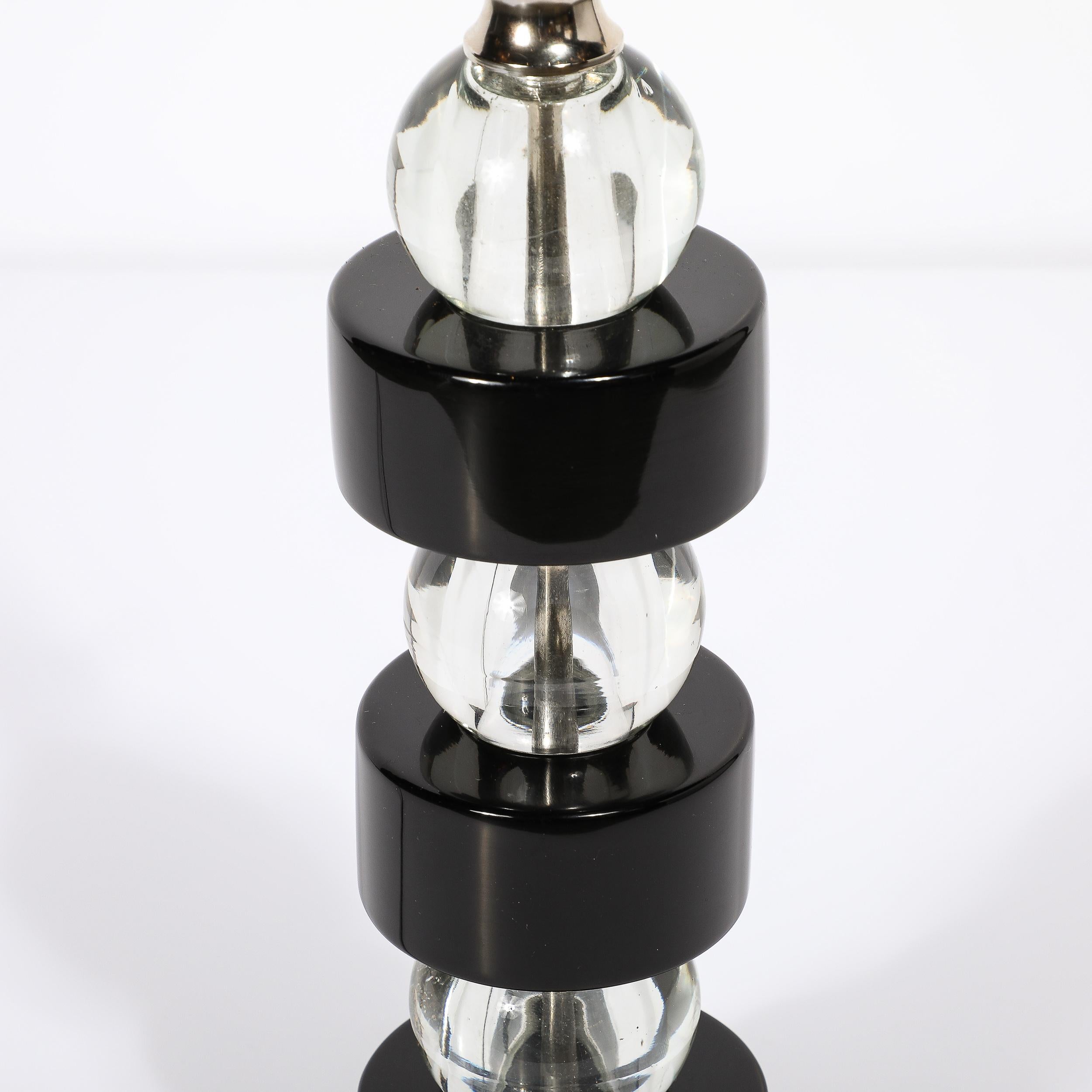 Paar gestapelte Art-Déco-Kugel-Tischlampen aus schwarzem Lack und Glas von Russel Wright, Art déco im Angebot 6
