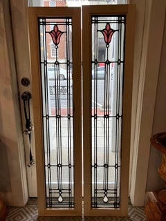 Pair of Art Deco Stained and Clear Glass Sidelights,