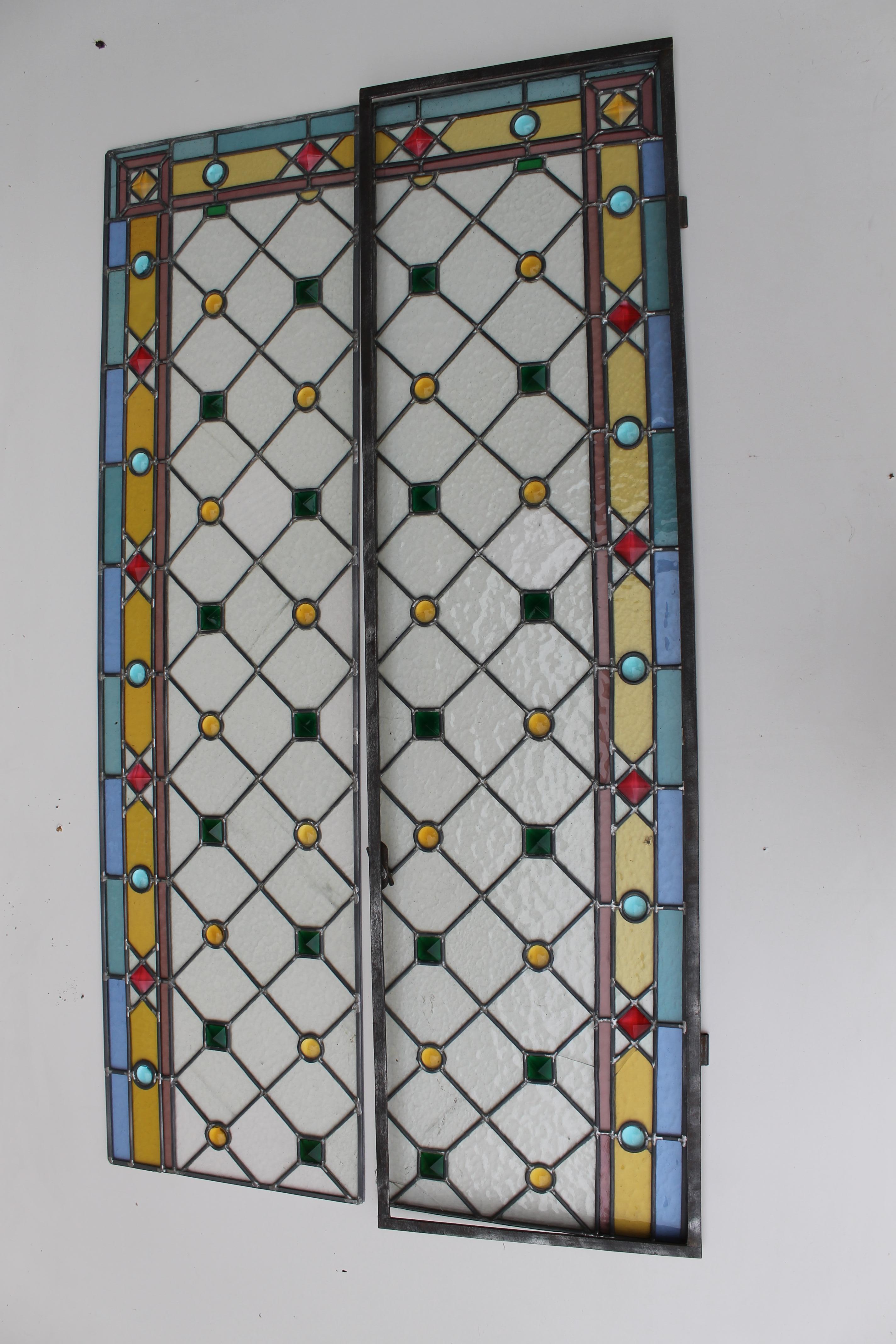 Pair of Art Deco Italian Stained Glass Panels, 1935 circa. For Sale 2
