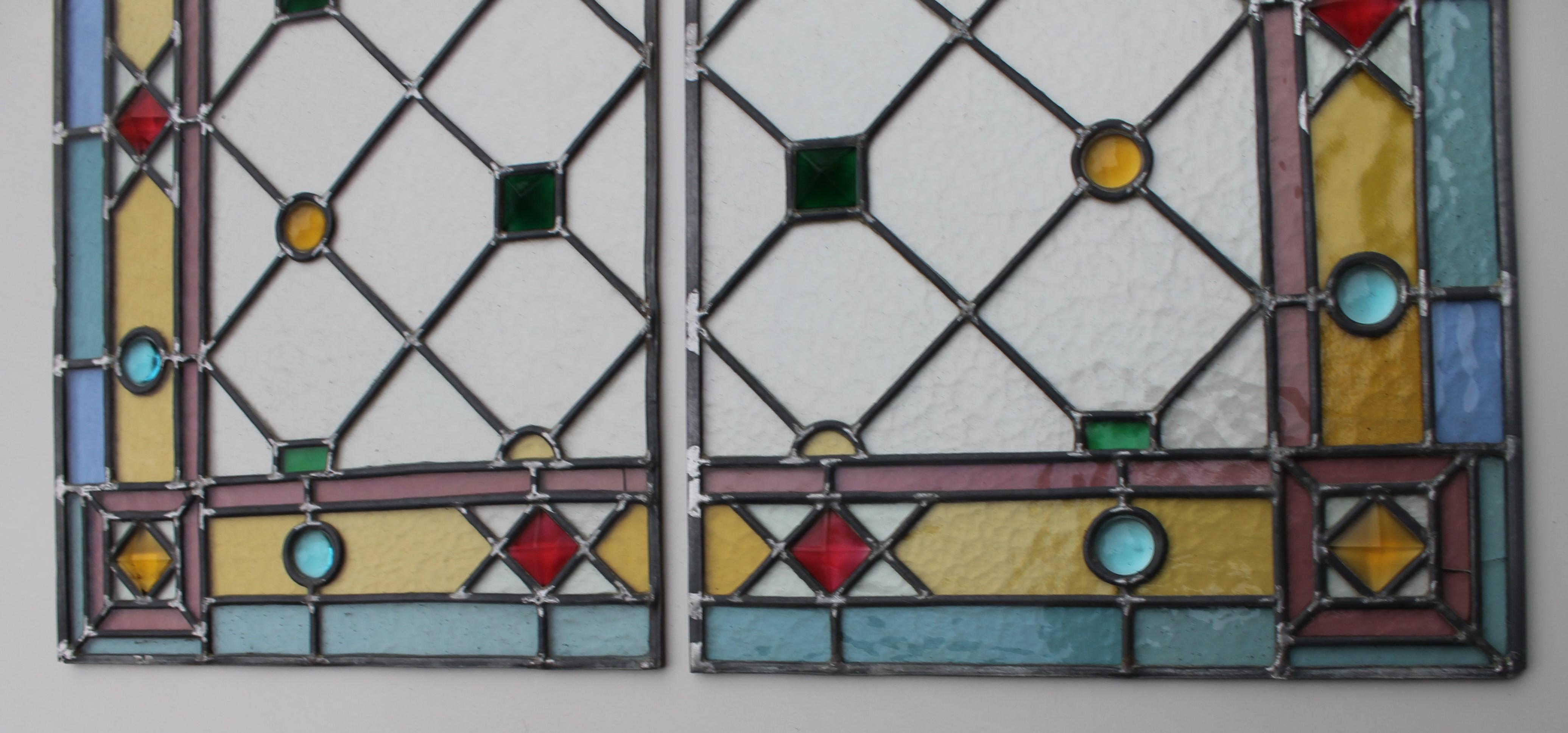 Pair of Art Deco Italian Stained Glass Panels, 1935 circa. In Good Condition For Sale In Sacile, PN