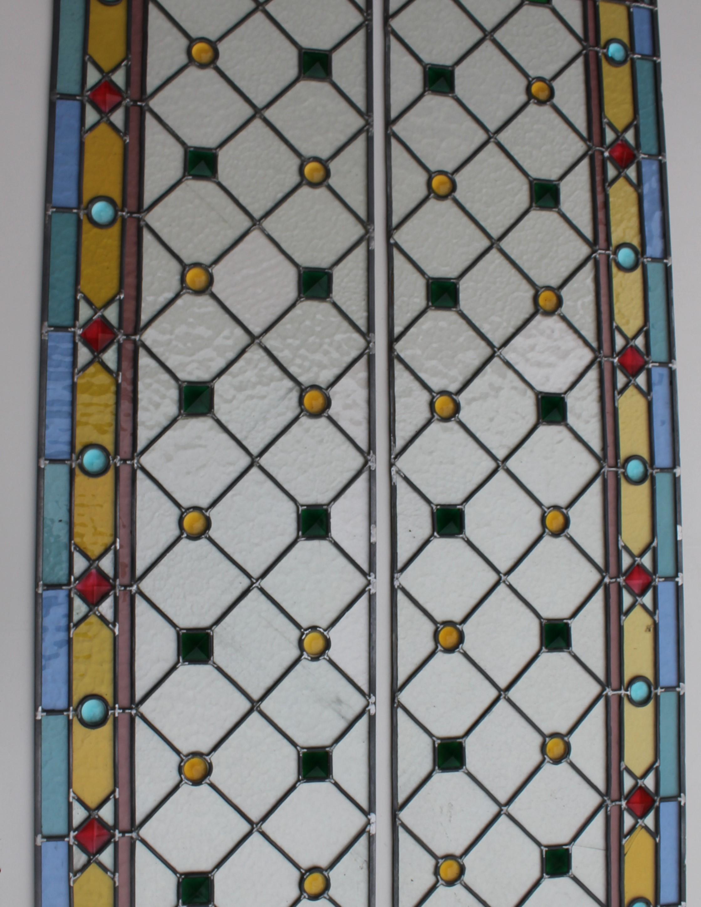 Mid-20th Century Pair of Art Deco Italian Stained Glass Panels, 1935 circa. For Sale