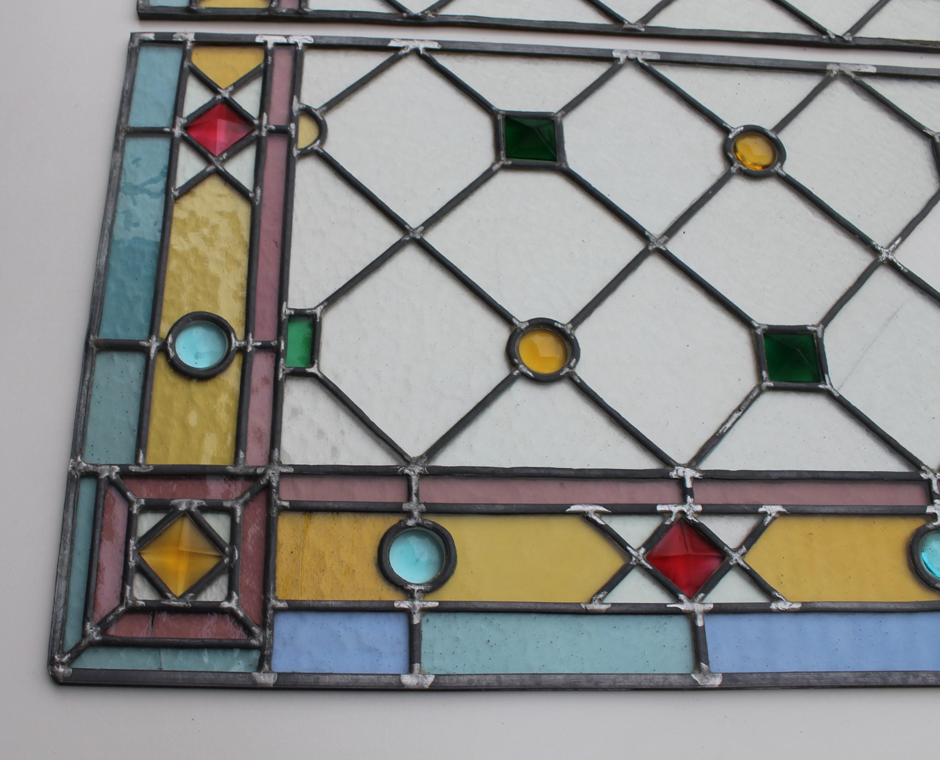 Metal Pair of Art Deco Italian Stained Glass Panels, 1935 circa. For Sale