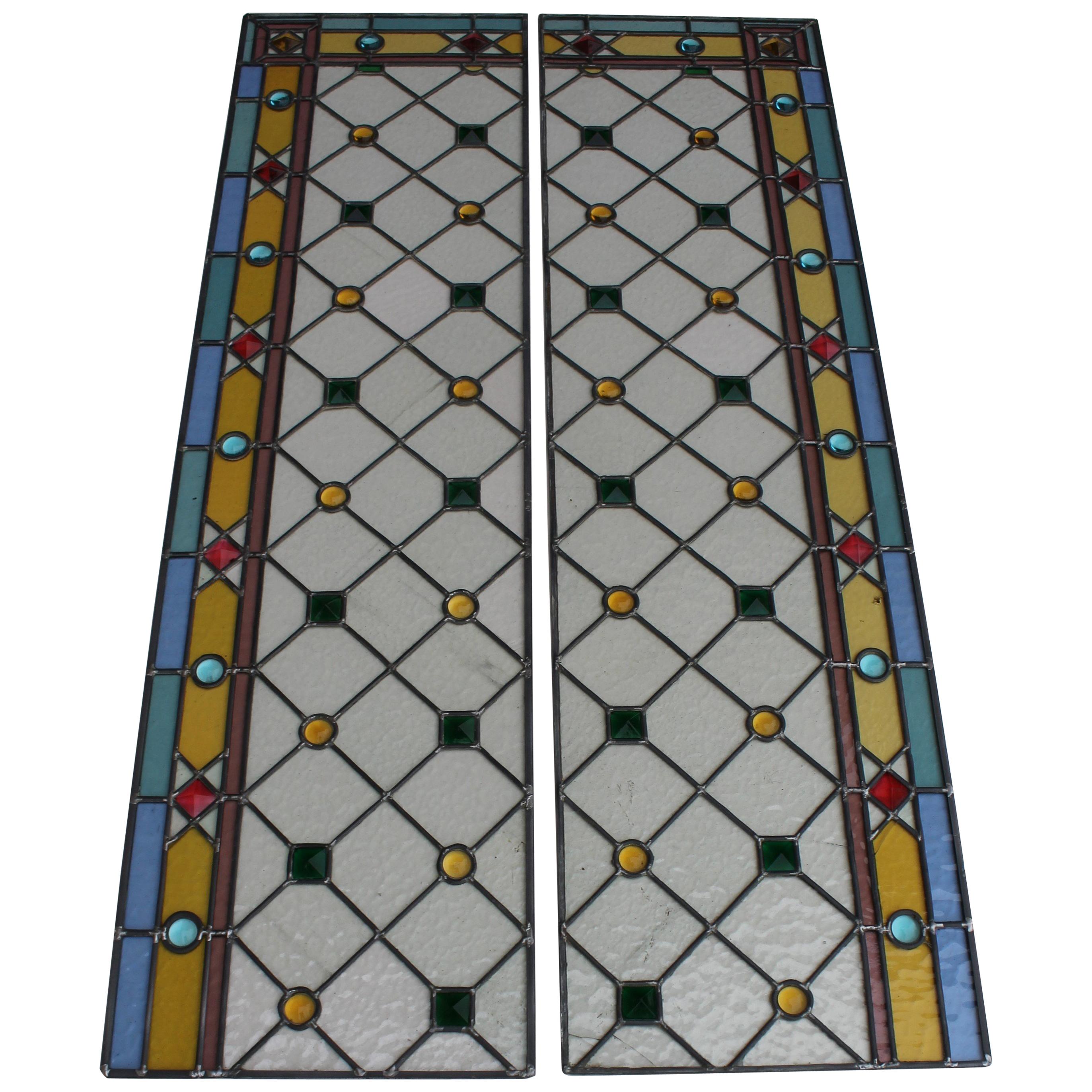 Pair of Art Deco Italian Stained Glass Panels, 1935 circa. For Sale