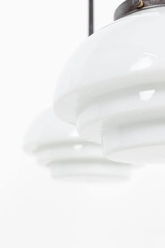 Pair of Art Deco Stepped Opaline Glass Pendant Lights, C.1930