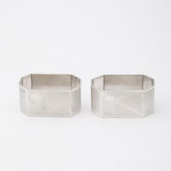 Pair of Art Deco Sterling Silver Crosshatched Textural Detailed Napkin Holders