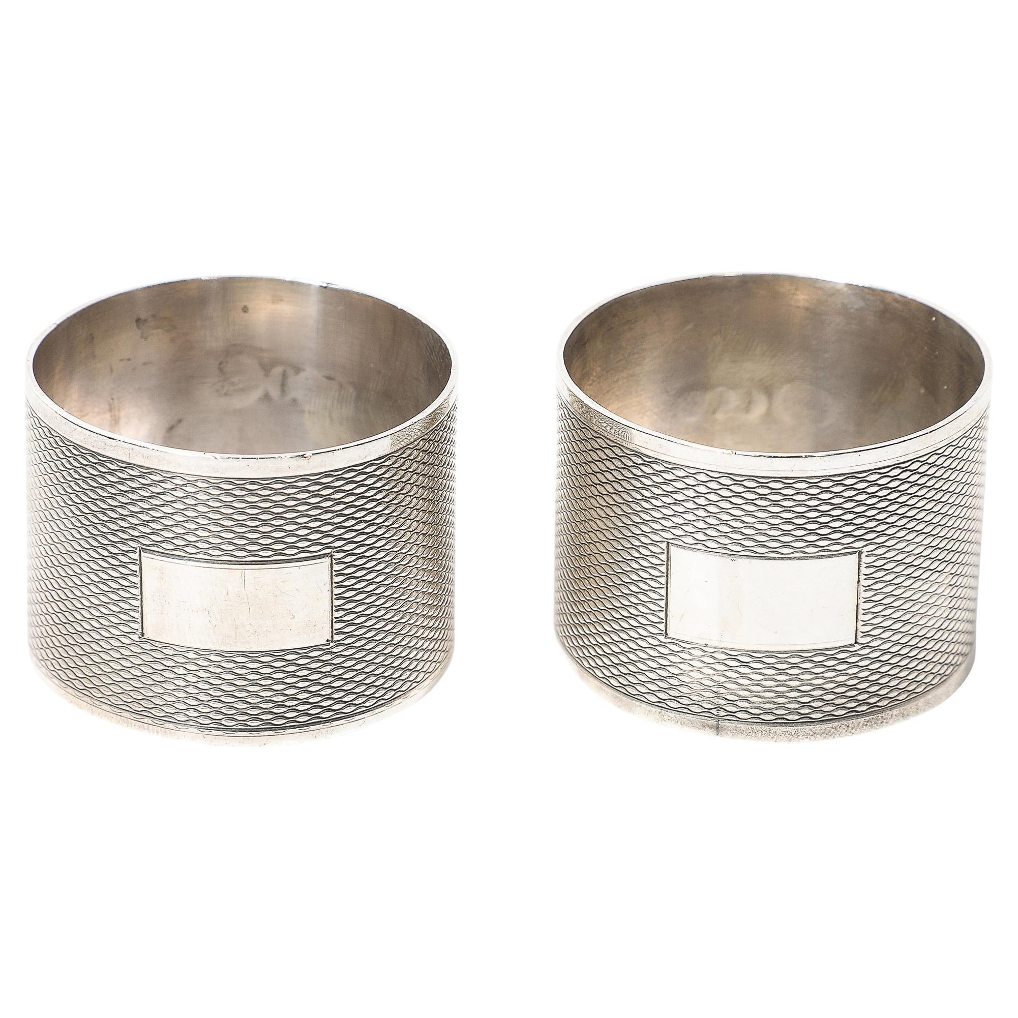 Pair of Art Deco Sterling Silver Napkin Rings with Engine Turn Detailing