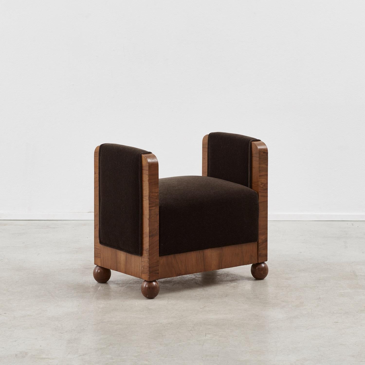 Mohair Pair of Art Deco stools Italy, 1930s For Sale